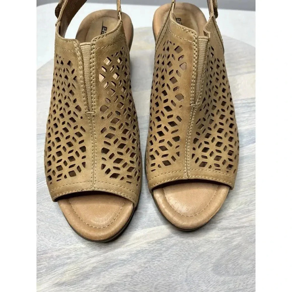 Earth Cascade Camel Tan Laser Cut Open Toe Leather Sandals Women’s Sz 9D - Picture 7 of 9